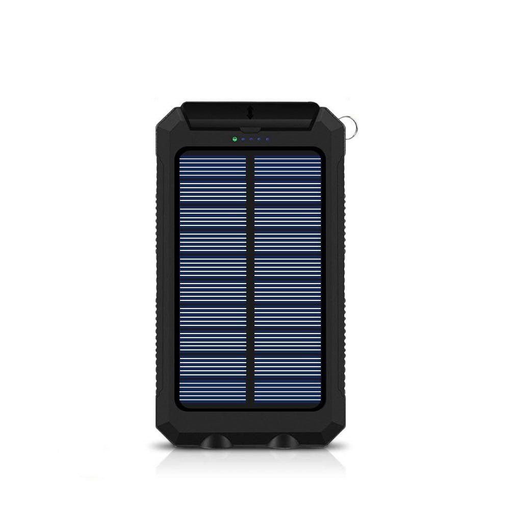 13000mAh Solar Powered Power Bank - Dual USB Output & Flashlight - Black